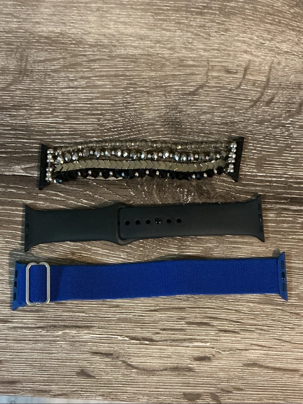 3 Apple Watch Bands Blue Stretch Charcoal Silicone Beaded Bracelet 38/40/42mm